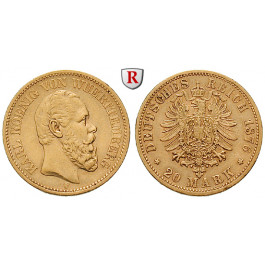 Deutsches Kaiserreich, Württemberg, Karl, 20 Mark 1876, F, ss+, J. 293