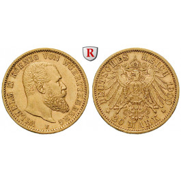Deutsches Kaiserreich, Württemberg, Wilhelm II., 20 Mark 1900, F, vz+, J. 296