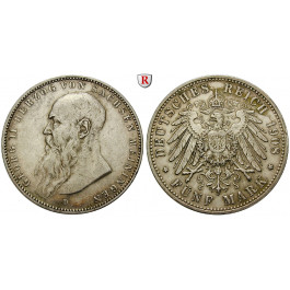 Deutsches Kaiserreich, Sachsen-Meiningen, Georg II., 5 Mark 1908, kurzer Bart, D, ss, J. 153b