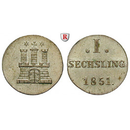 Hamburg, Stadt, Sechsling 1851, vz-st