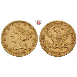 USA, 5 Dollars 1904, 7,52 g fein, ss