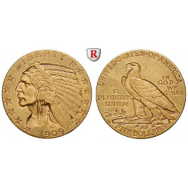 USA, 5 Dollars 1909, 7,52 g fein, ss+