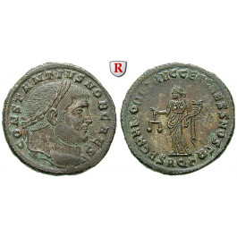 Römische Kaiserzeit, Constantius I., Caesar, Follis 300, vz+