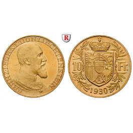 Liechtenstein, Franz I., 10 Franken 1930, 5,08 g fein, st