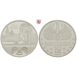 Bundesrepublik Deutschland, 10 Euro 2011, Hamburger Elbtunnel, J, 10,0 g fein, PP