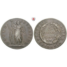 Italien, Subalpine Republik, 5 Francs 1801 (AN 10), ss