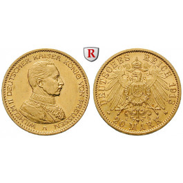 Deutsches Kaiserreich, Preussen, Wilhelm II., 20 Mark 1914, Kaiser in Uniform, A, vz-st, J. 253