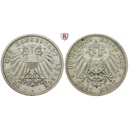 Deutsches Kaiserreich, Lübeck, 3 Mark 1908, A, ss-vz, J. 82
