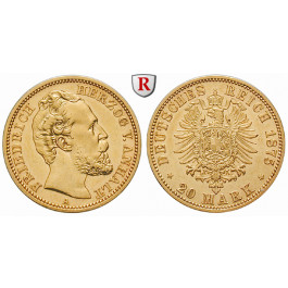 Deutsches Kaiserreich, Anhalt, Friedrich I., 20 Mark 1875, A, f.vz, J. 179