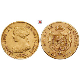 Spanien, Isabella II., 40 Reales 1864, 3,01 g fein, ss+