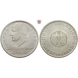 Weimarer Republik, 5 Reichsmark 1929, Lessing, D, f.vz/vz, J. 336