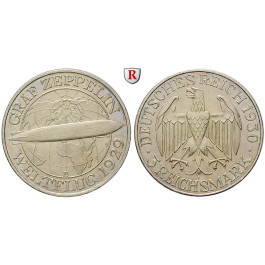 Weimarer Republik, 3 Reichsmark 1930, Zeppelin, E, f.vz, J. 342