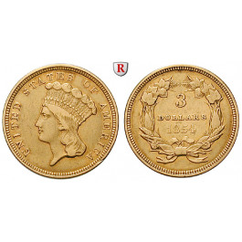 USA, 3 Dollars 1854, 4,5 g fein, ss