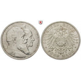 Deutsches Kaiserreich, Baden, Friedrich I., 5 Mark 1906, Goldene Hochzeit, G, ss-vz/vz-st, J. 35