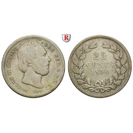 Niederlande, Königreich, Willem III., 25 Cents 1890, s+