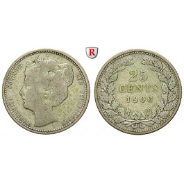 Niederlande, Königreich, Wilhelmina I., 25 Cents 1906, f.ss