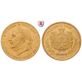 Montenegro, Nikola I., 20 Perpera 1910, 6,09 g fein, f.st