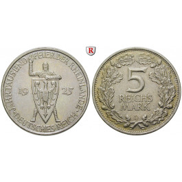 Weimarer Republik, 5 Reichsmark 1925, Rheinlande, D, f.vz, J. 322