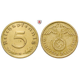 Drittes Reich, 5 Reichspfennig 1936, G, vz/ss+, J. 363