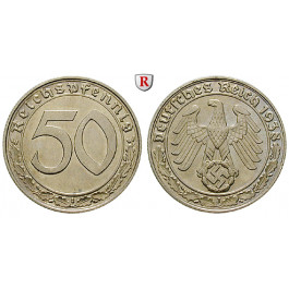 Drittes Reich, 50 Reichspfennig 1938, J, vz/st, J. 365