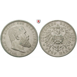 Deutsches Kaiserreich, Württemberg, Wilhelm II., 5 Mark 1902, F, ss, J. 176