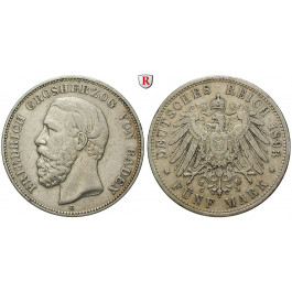 Deutsches Kaiserreich, Baden, Friedrich I., 5 Mark 1893, G, ss, J. 29