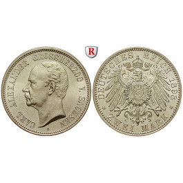Deutsches Kaiserreich, Sachsen-Weimar-Eisenach, Carl Alexander, 2 Mark 1898, Zum 80. Geburtstag, A, st, J. 156