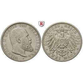 Deutsches Kaiserreich, Württemberg, Wilhelm II., 2 Mark 1914, F, ss+, J. 174