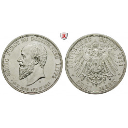 Deutsches Kaiserreich, Schaumburg-Lippe, Georg, 3 Mark 1911, auf den Tod, A, vz-st, J. 166