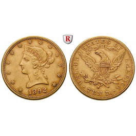 USA, 10 Dollars 1892, 15,05 g fein, ss