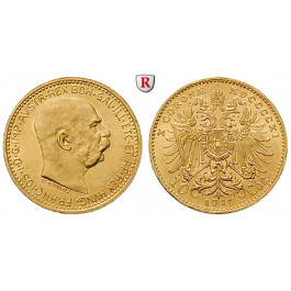 Österreich, Kaiserreich, Franz Joseph I., 10 Kronen 1911, 3,05 g fein, vz-st
