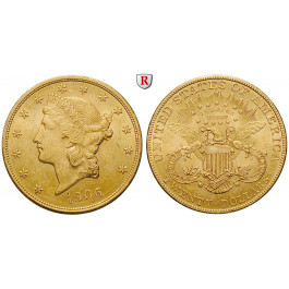 USA, 20 Dollars 1906, 30,09 g fein, ss-vz/vz