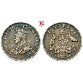 Australien, George V., 6 Pence 1926, ss+