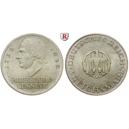 Weimarer Republik, 3 Reichsmark 1929, Lessing, A, vz/vz-st, J. 335
