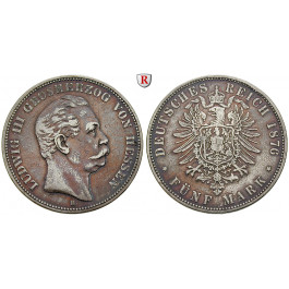 Deutsches Kaiserreich, Hessen, Ludwig III., 5 Mark 1876, H, ss, J. 67
