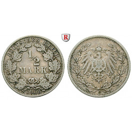 Deutsches Kaiserreich, 1/2 Mark 1908, G, ss, J. 16