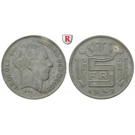 Belgien, Königreich, Leopold III., 5 Francs 1947, ss-vz