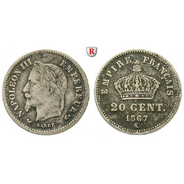 Frankreich, Napoleon III., 20 Centimes 1867, ss