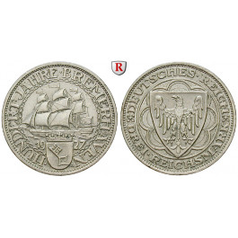Weimarer Republik, 3 Reichsmark 1927, Bremerhaven, A, vz+, J. 325