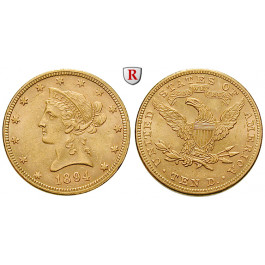 USA, 10 Dollars 1894, 15,05 g fein, ss-vz/vz+