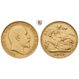 Grossbritannien, Edward VII., Half-Sovereign 1903, 3,66 g fein, ss+