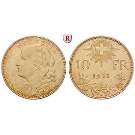 Schweiz, Eidgenossenschaft, 10 Franken 1911, 2,9 g fein, f.vz