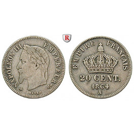 Frankreich, Napoleon III., 20 Centimes 1864, ss