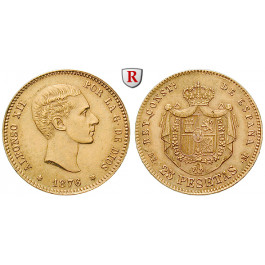 Spanien, Alfonso XII., 25 Pesetas 1876/1962, 7,26 g fein, f.vz