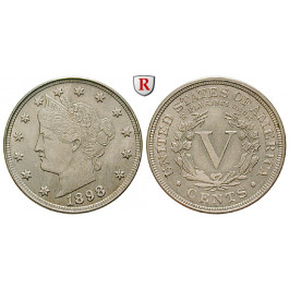 USA, 5 Cents 1898, vz-st