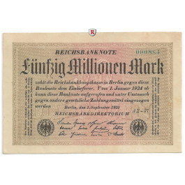 Inflation 1919-1924, 50 Mio Mark 01.09.1923, I-, Rb. 108f