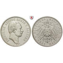 Deutsches Kaiserreich, Sachsen, Friedrich August III., 3 Mark 1910, E, ss-vz, J. 135