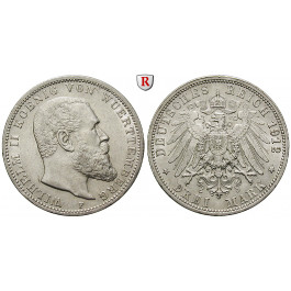 Deutsches Kaiserreich, Württemberg, Wilhelm II., 3 Mark 1912, F, ss-vz, J. 175