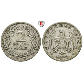 Weimarer Republik, 2 Reichsmark 1927, Kursmünze, J, ss, J. 320