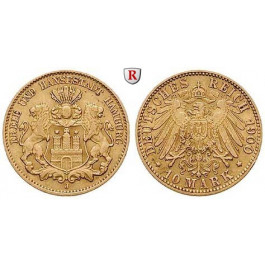 Deutsches Kaiserreich, Hamburg, 10 Mark 1900, J, ss-vz, J. 211